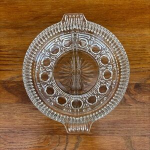 Federal Glass Divided Clear Relish Dish Windsor Pattern Button & Cane Vintage 7”